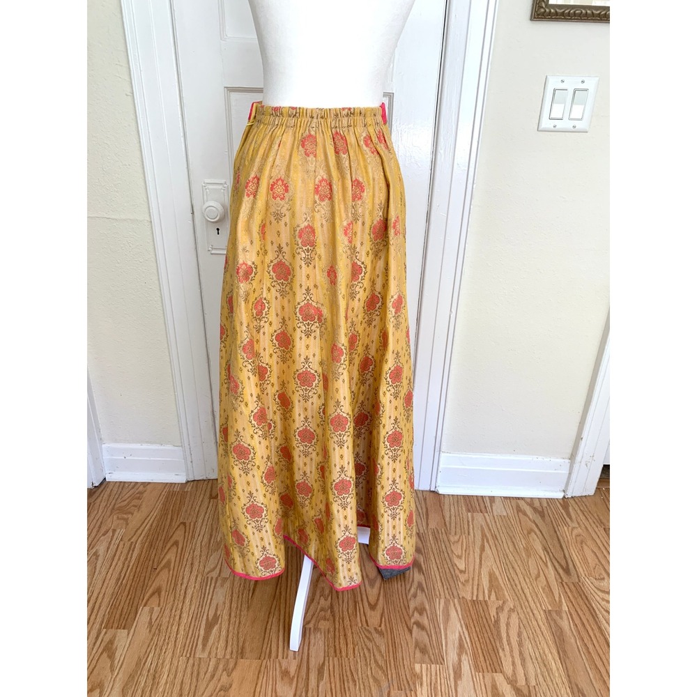 DEBYANI Luxury Indian Lehenga Skirt Mustard Yellow Chanderi Silk Size 32 S M - Picture 5 of 16
